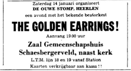 Golden Earrings show ad January 14, 1967 Heerlen - Gemeenschapshuis Schaesbergerveld